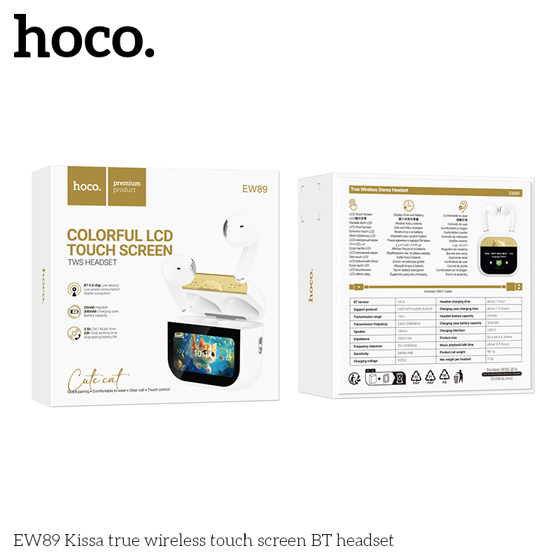 Tai nghe bluetooth HOCO EW89 mẫu Airpods4 dock kèm màn hình LCD siêu tiện lợi