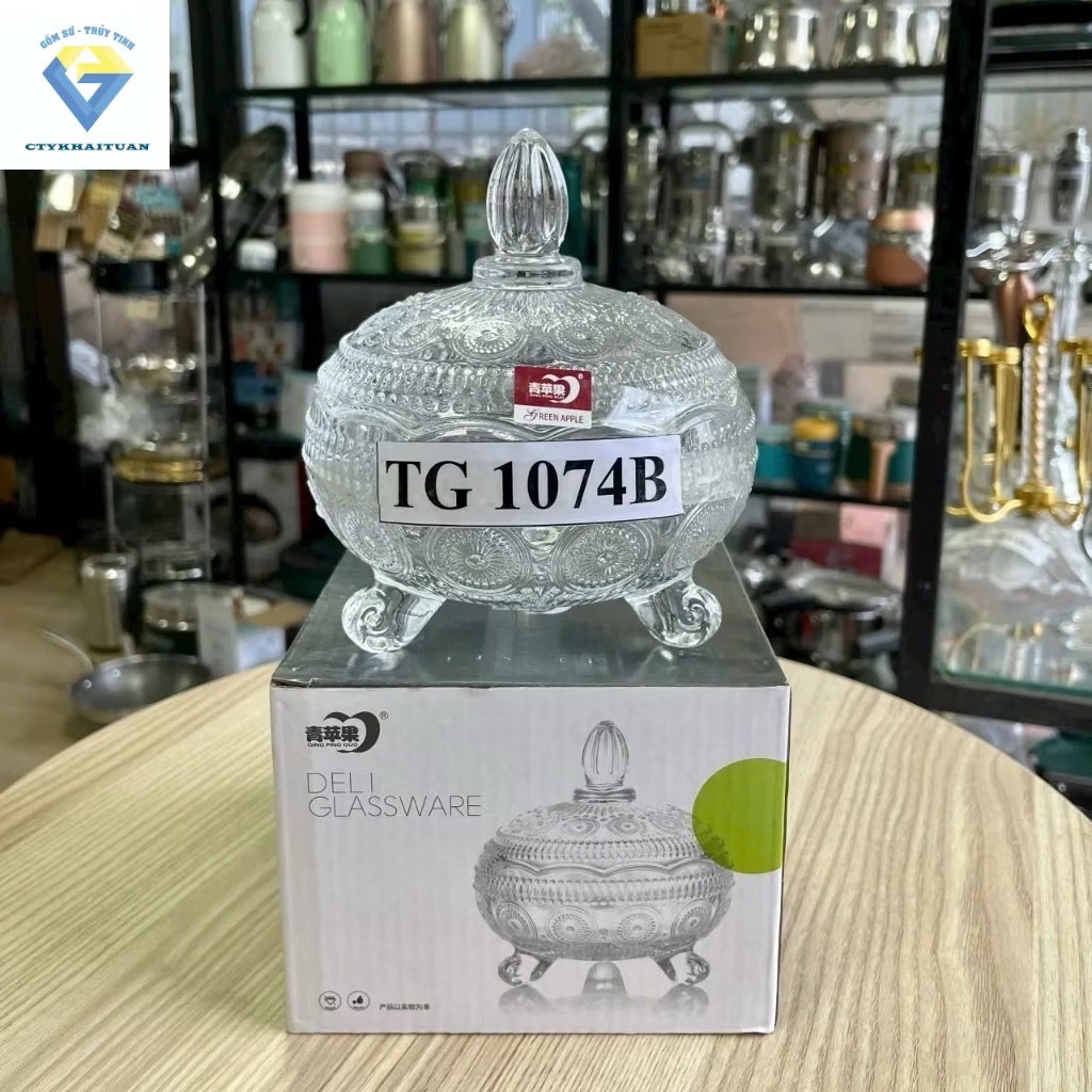 Thố đựng mứt Tết, đựng trái cây thủy tinh siêu sang Deli Glassaware DL1074B có chân [BH: NONE] 1l9c10