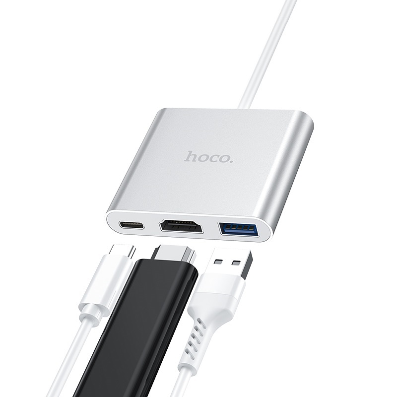 JACK CHUYỂN HOCO HB14 CÁP CHÂN TYPE-C RA USB 3.0 + TYPE-C + HDMI CHÍNH HÃNG [BH: 1 năm]