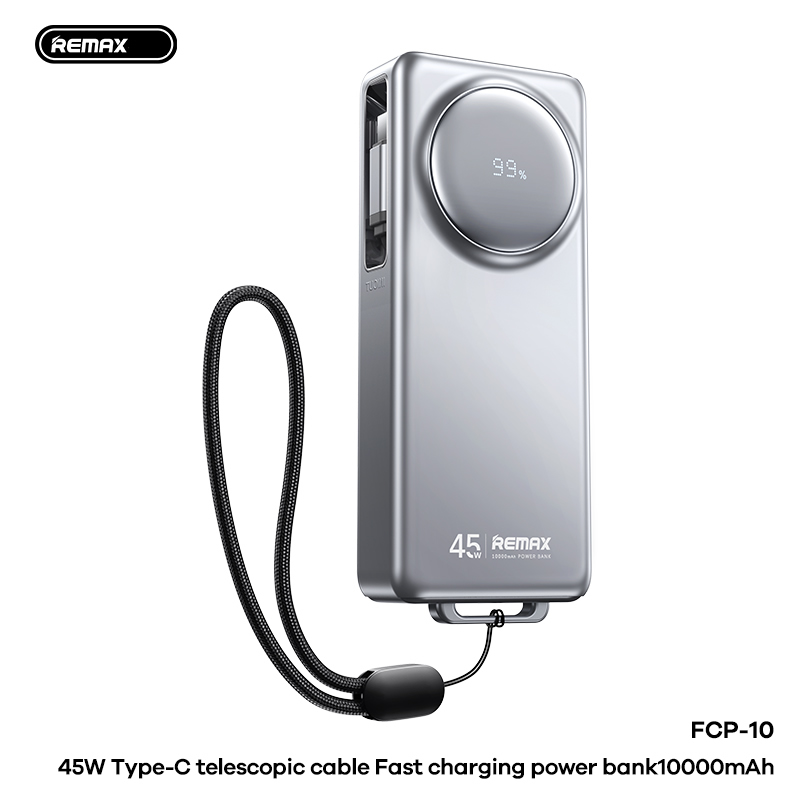 Pin sạc nhanh 45w REMAX FCP-10 10.000mAh dự phòng kèm cáp sạc liền pin chính hãng [BH 1 Năm]