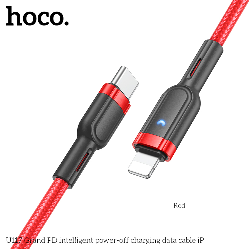 Cáp sạc nhanh 20w tự ngắt HOCO U117 (c-l) (Type C ra iPhone Lightning) có đèn led báo sạc 3A chính hãng [BH 1 năm]