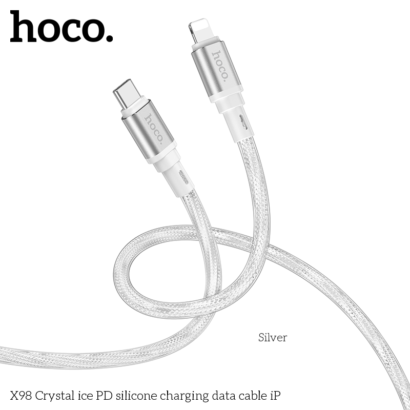 Cáp sạc nhanh 20w HOCO X98 (c-l) cổng Type C ra iPhone Lightning truyền dữ liệu silicone băng tinh thể chính hãng [BH 1 NĂM] p309-10102-9l9-5103