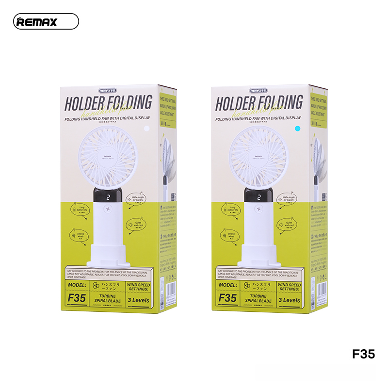Quạt cầm tay 2in1 Remax F35 mini để bàn Siêu mát, gấp gọn 1200mAh có 3 cấp độ gió và màn hình hiển thị led [BH: 1 NĂM]