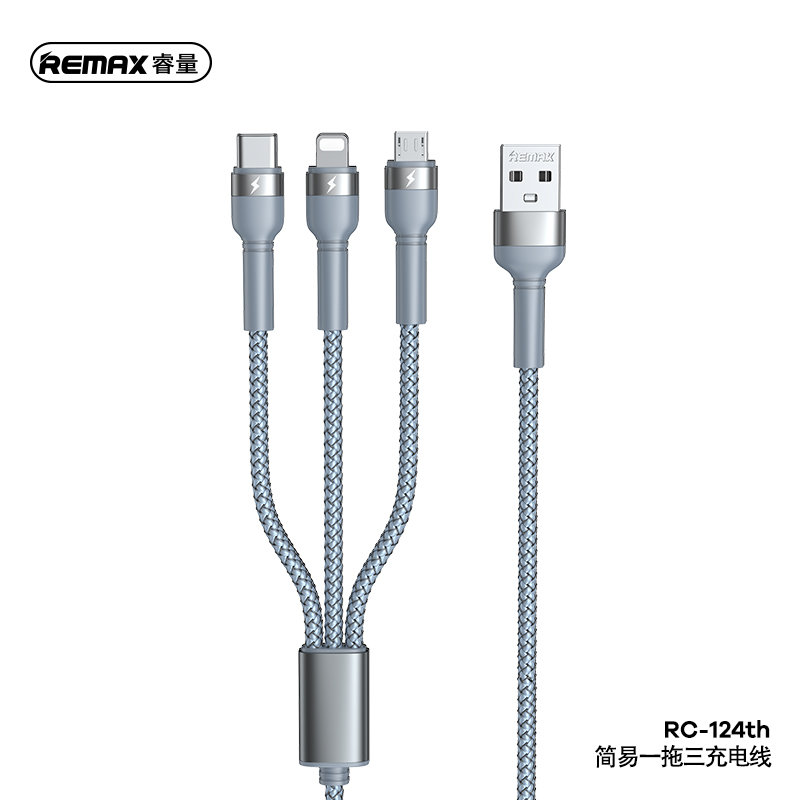 Cáp sạc nhanh 3 đầu Remax RC-124th đa năng chính hãng [BH 1 Năm]