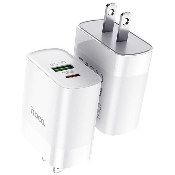 Cóc sạc nhanh 18w HOCO C80 (1 cổng usb QC3.0, 1 cổng type c PD 20w) chính hãng [BH 1 năm]