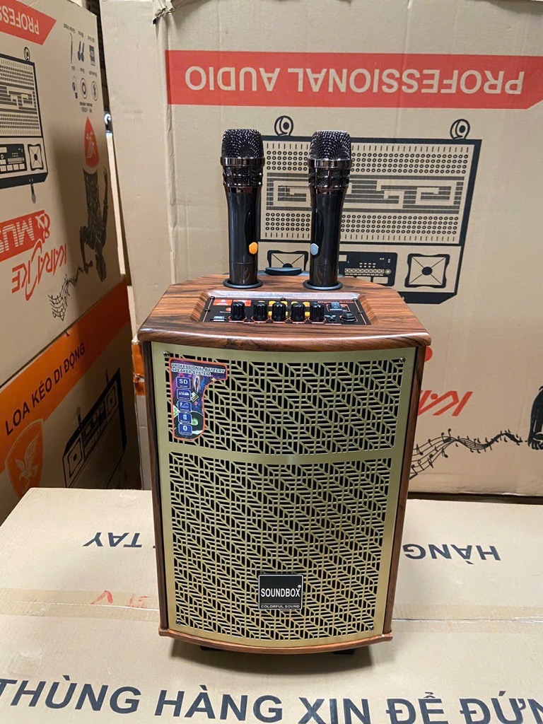 Loa kéo bluetooth Karaoke SoudBox GL-C80 gỗ dán si cao cấp kèm 2 micro siêu hay