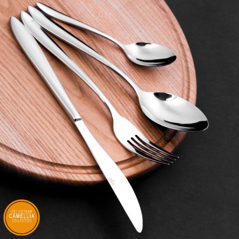 Set 2 thìa ăn cơm nhà bếp inox lớn nhỏ kèm dao nĩa nova