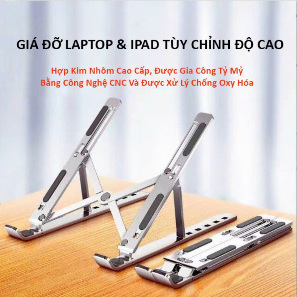 Giá đỡ tản nhiệt cho laptop macbook P3/ N3 (16.6cm x 23.4cm; gấp gọn 4.2cm x 23.4cm) có thể điều chỉnh gấp gọn full box kim loại nhôm đúc