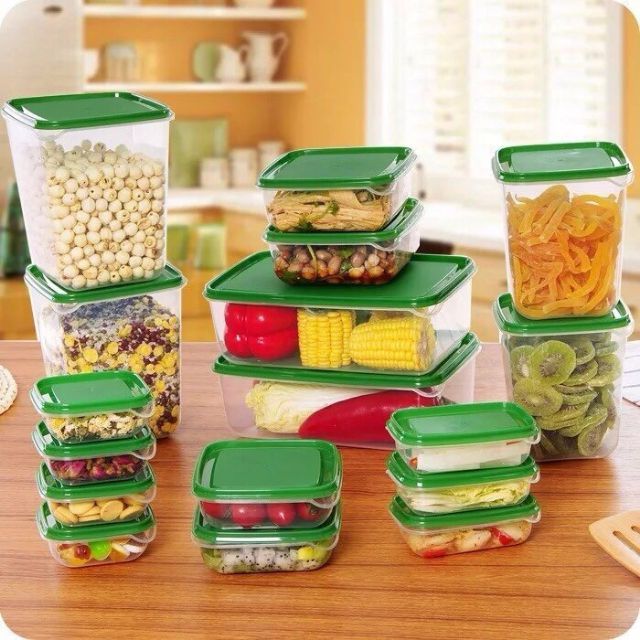 Bộ hộp nhựa đựng thức ăn, thực phẩm 17 món để tủ lạnh nhà bếp [BH: NONE]