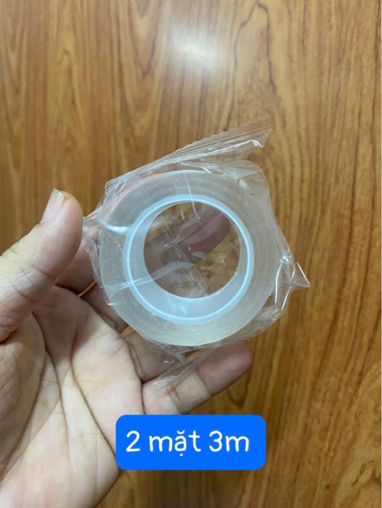 Băng keo trong 2 mặt cuộn 3m bảng lớn siêu dính