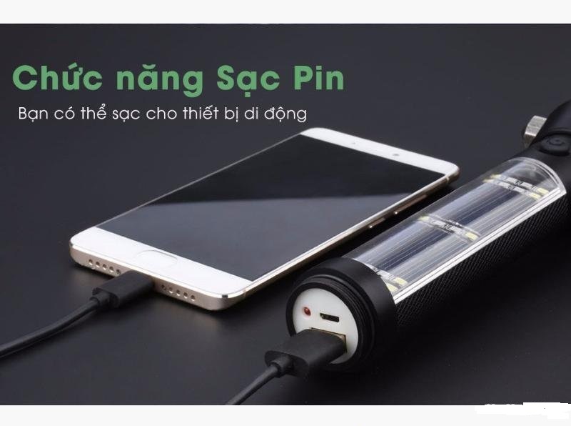 Đèn pin sinh tồn police T09 HỘP TRẮNG Solar cứu hộ 11 chức năng, có búa thoát hiểm[BH: 1 tuần]