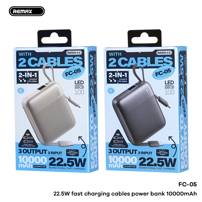 Pin sạc dự phòng REMAX FC-05 10000mAh sạc nhanh 55w+22.5w+QC3.0 kèm dây sạc siêu tiện lợi