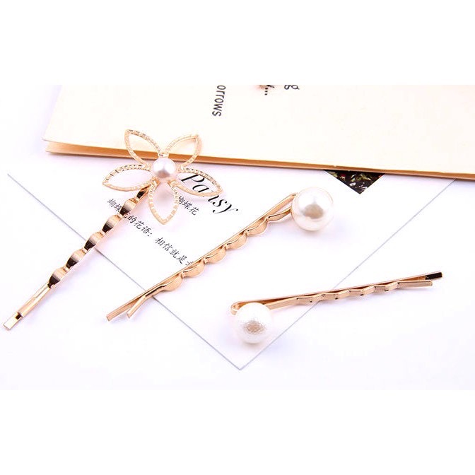 Set 3 kẹp tóc phối ngọc trai sang trọng cho phái nữ [BH: NONE]