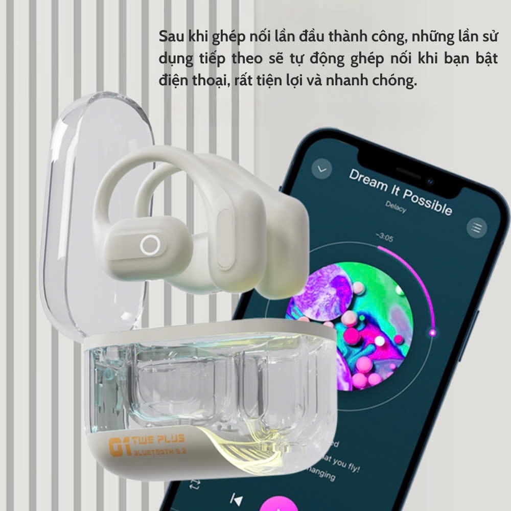 Tai nghe bluetooth V5.3 TWS PLUS OWN-01 Openbuds Trong Suốt siêu hiện đại kèm doc sạc type c [BH: 6 THÁNG]