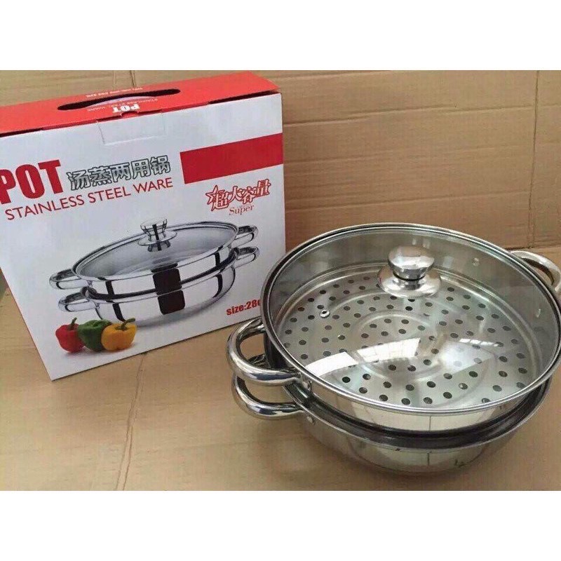 Bộ nồi inox kèm xửng hấp pot 2 tầng 28cm [BH: None]