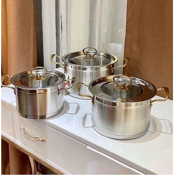 Bộ nồi 3 món châu âu inox 304 đáy 3 lớp 3 size xịn Camel