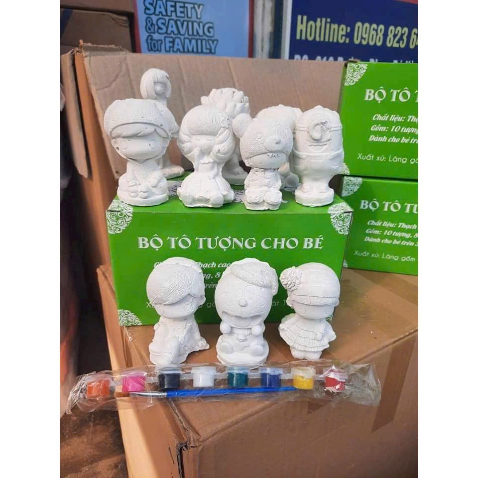 HỘP 10 TƯỢNG THẠCH CAO KÈM CỌ VÀ 8 MÀU CHO BÉ, HÌNH NGẪU NHIÊN tô tượng [BH: NONE]