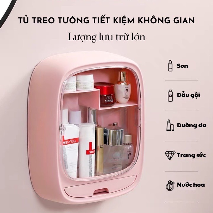Tủ nhựa VN-3635 đựng đồ 2 tầng dán tường, đựng thuốc, đựng mỹ phẩm, nước hoa, trang sức đa năng