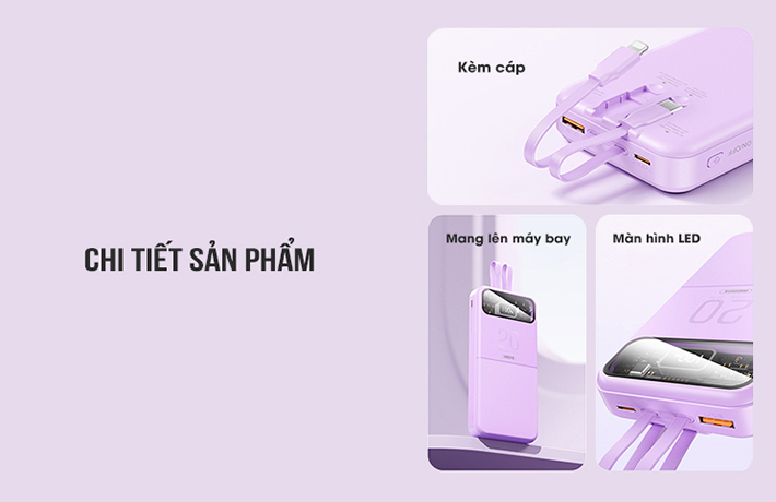 Pin sạc nhanh 22.5w Remax RPP-619 10.000mAh dự phòng PD QC3.0 chính hãng, kèm cáp liền pin, trong suốt lộ mạch [BH 1 năm]