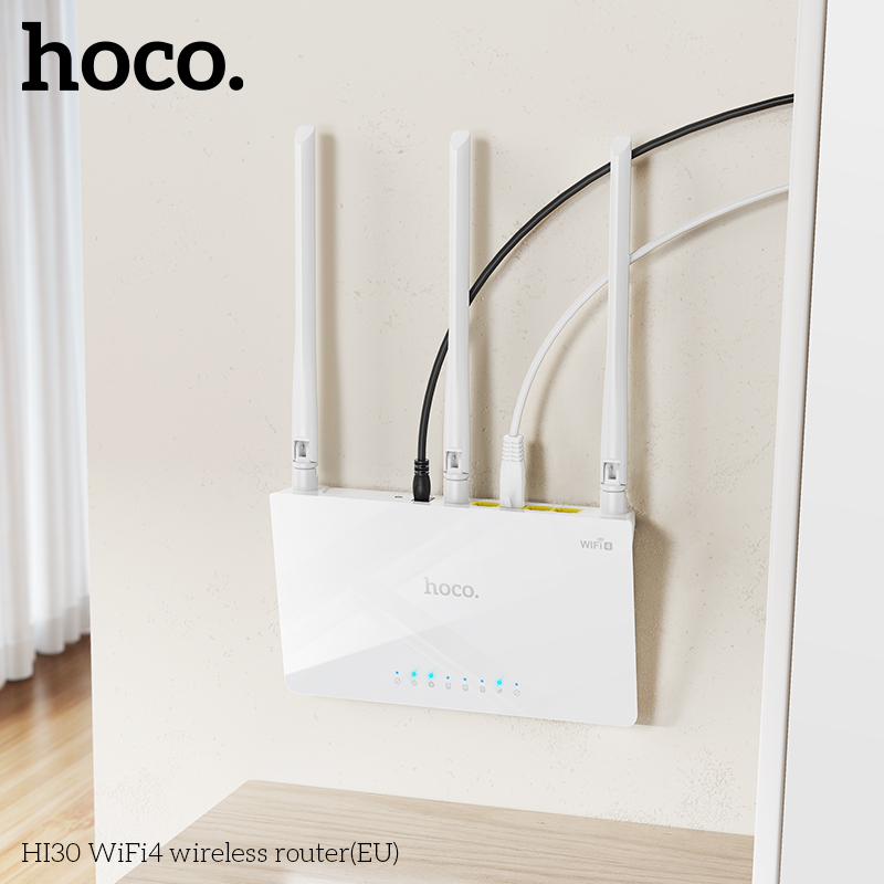 Bộ định tuyến không dây Router HOCO HI30 2.4G tốc độ 300Gbps WIFI 4 chân EU chính hãng [Bh 1 Năm]