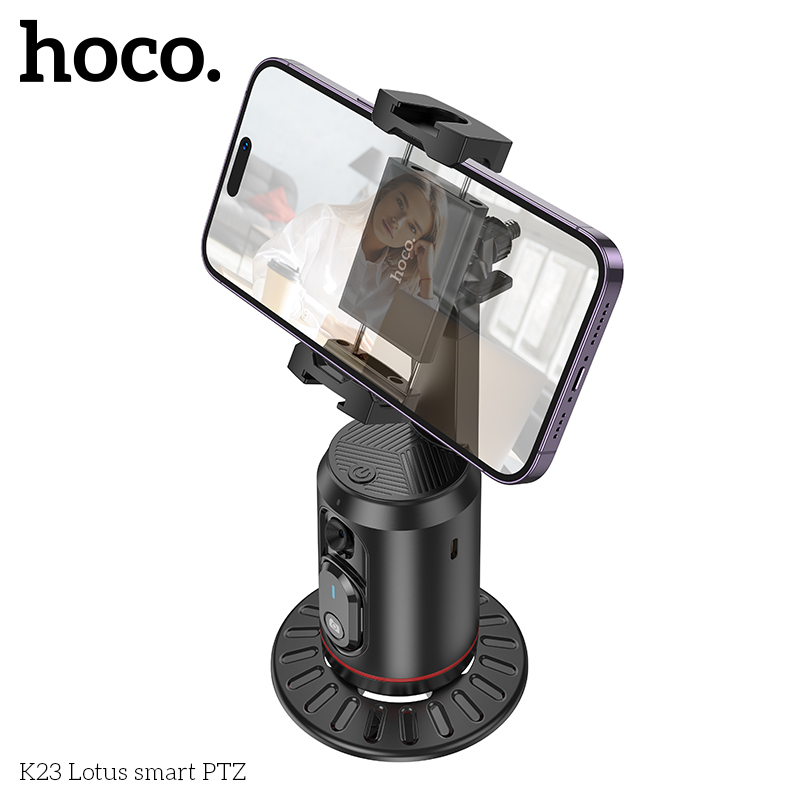 Giá đỡ điện thoại livestream HOCO K23 (Auto Face Tracking - tự động di chuyển theo gương mặt) kèm remote bluetooth chụp ảnh tự sướng (gắn được vào tripods 3 chân 2.1m) [BH 1 năm]