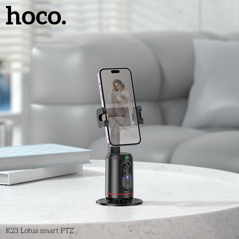 Giá đỡ điện thoại livestream HOCO K23 (Auto Face Tracking - tự động di chuyển theo gương mặt) kèm remote bluetooth chụp ảnh tự sướng (gắn được vào tripods 3 chân 2.1m) [BH 1 năm]