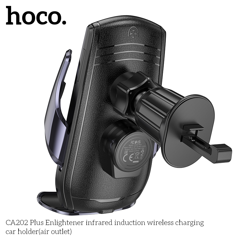 Giá đỡ kẹp điện thoại xe hơi HOCO CA202 PLUS kiêm đế sạc không dây cảm ứng hồng ngoại (trên ô tô) chính hãng [BH 1 năm]