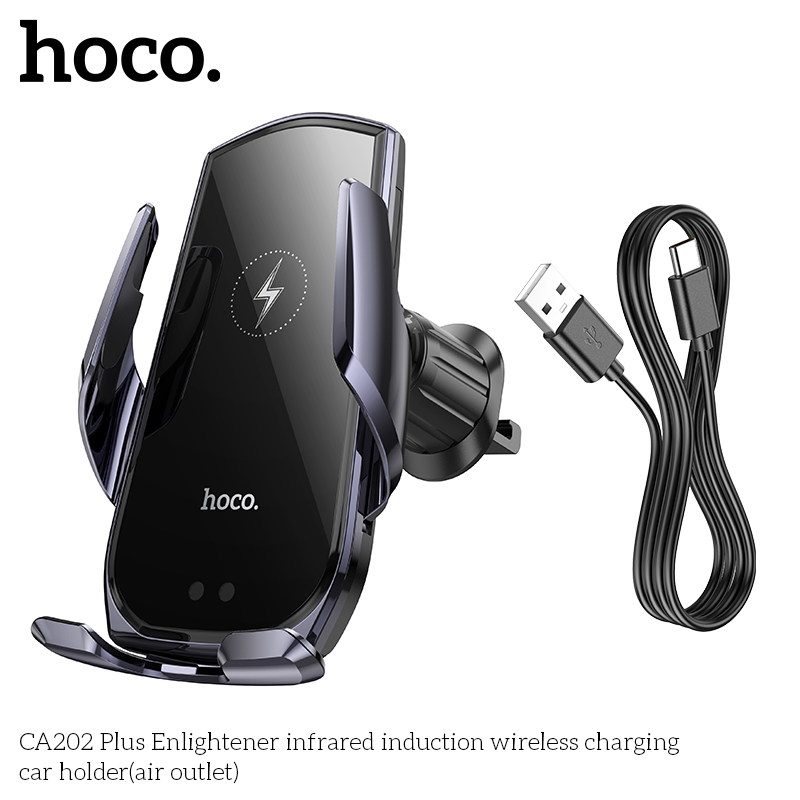 Giá đỡ kẹp điện thoại xe hơi HOCO CA202 PLUS kiêm đế sạc không dây cảm ứng hồng ngoại (trên ô tô) chính hãng [BH 1 năm]