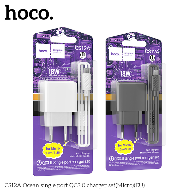 Bộ sạc QC3.0 một cổng Ocean Hoco CS12A Micro 18W chính hãng [BH 1 NĂM]