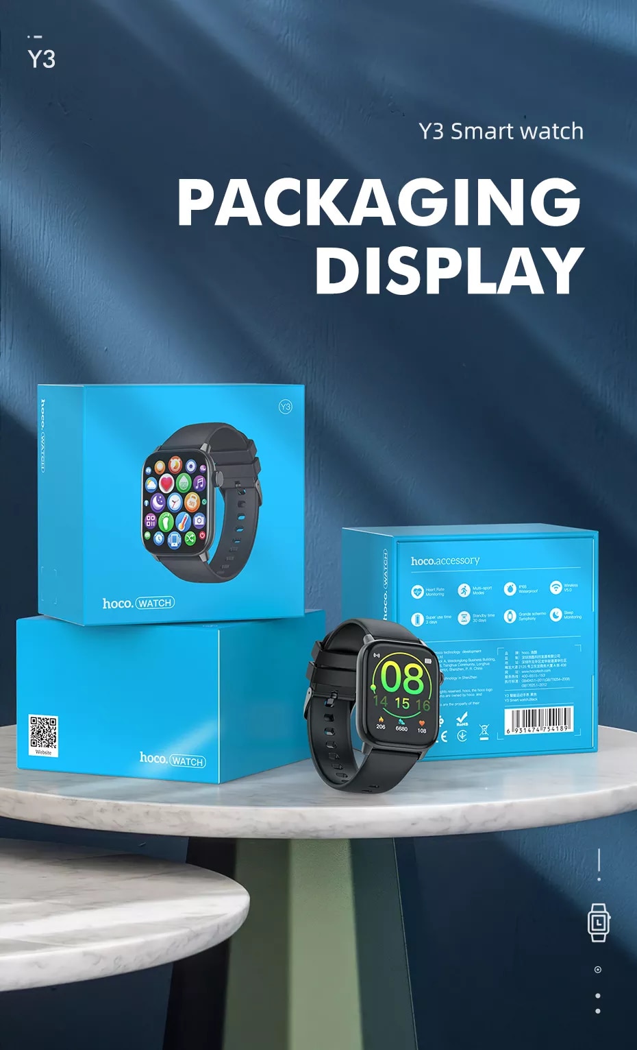 Đồng hồ thông minh HOCO Y3 smart watch 8 Chế độ thể thao, theo dõi nhịp tim, giấc ngủ, nhắc nhở vận động chính hãng [BH 1 năm]