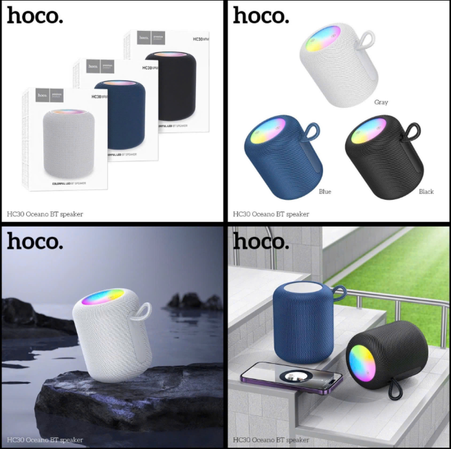 Loa bluetooth HOCO HC30 Oceano mẫu loa tròn có quai xách kèm đèn led siêu đẹp [BH 1 Năm]
