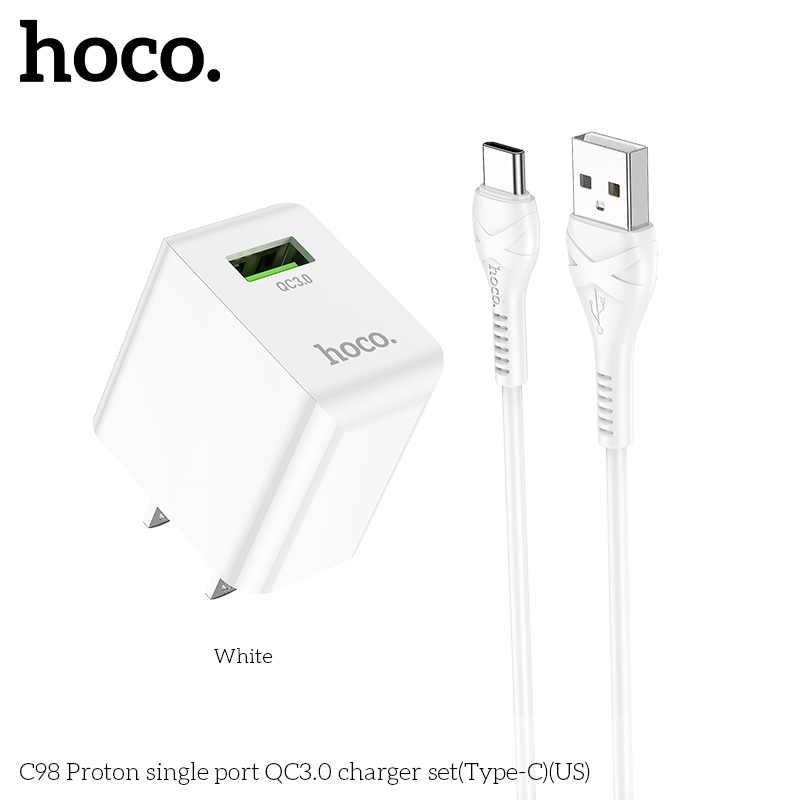 Bộ sạc nhanh 18w Hoco C98 kèm cáp usb ra type-c, cóc 1 cổng usb QC3.0 chính hãng [BH 1 năm]