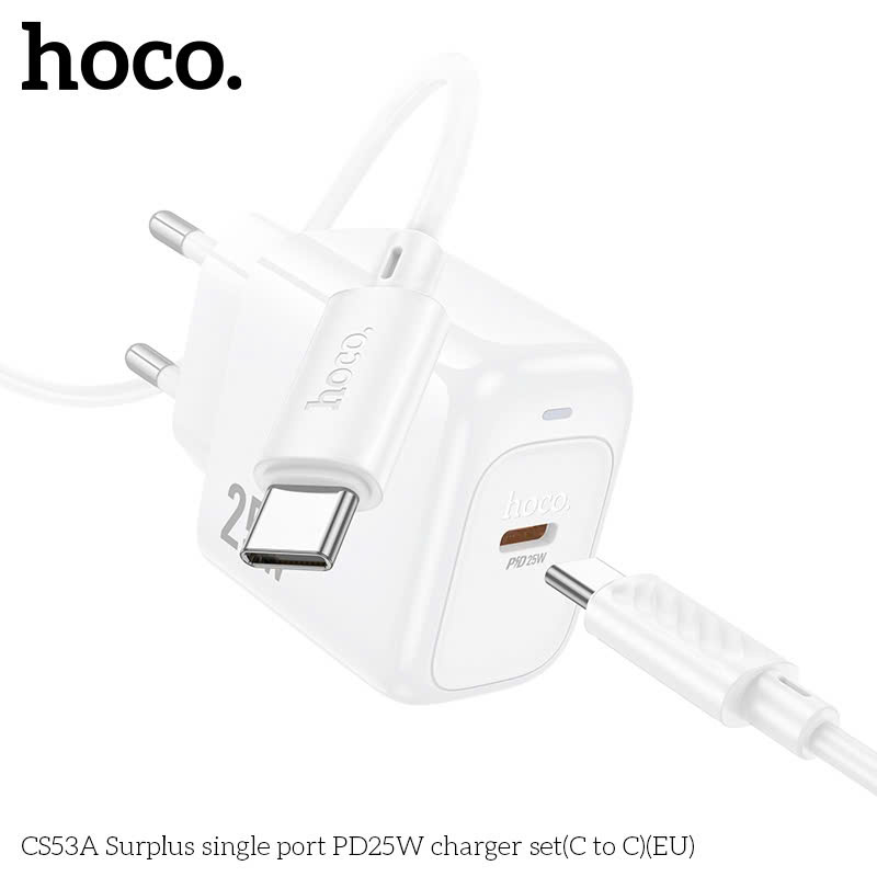 Bộ sạc nhanh 25w HOCO CS53A (C-C) (Cóc 1 cổng type-c PD) (Cáp 2 đầu type c ra type-c) chính hãng [BH 1 năm]