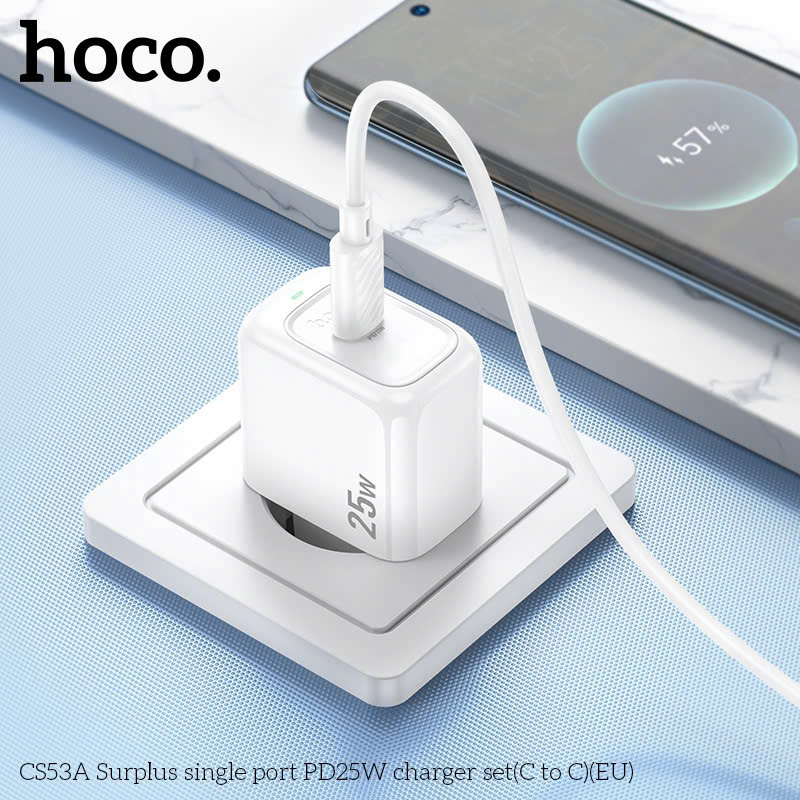 Bộ sạc nhanh 25w HOCO CS53A (C-C) (Cóc 1 cổng type-c PD) (Cáp 2 đầu type c ra type-c) chính hãng [BH 1 năm]