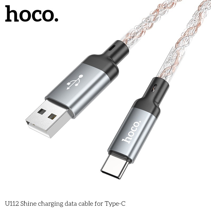 Cáp sạc nhanh 3A dây led HOCO U112 usb ra type-c chính hãng [BH 1 năm]