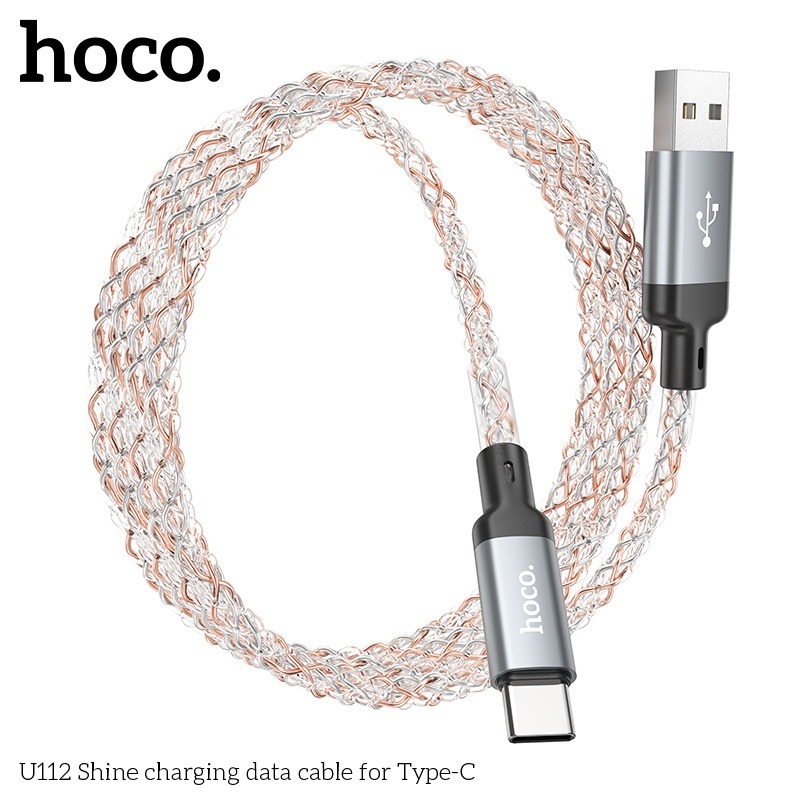 Cáp sạc nhanh 3A dây led HOCO U112 usb ra type-c chính hãng [BH 1 năm]