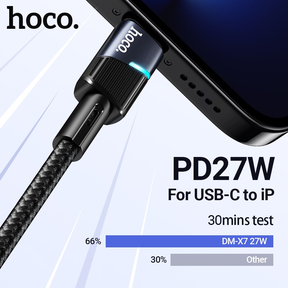 Cáp sạc nhanh 27w PD HOCO DM-X7 (c-l) type c ra iphone lightning chính hãng [BH 1 năm]