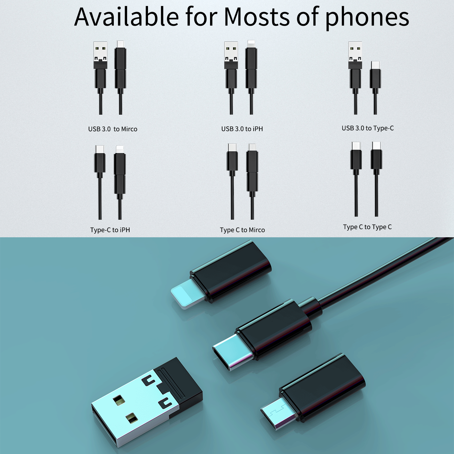 Cáp sạc nhanh 60w 3A HOCO U114 đa năng full bộ hộp đựng 4 cổng iPhone Lightning, Type C, Samsung Micro chuyển đổi thay thế linh hoạt chính hãng [BH 1 năm]