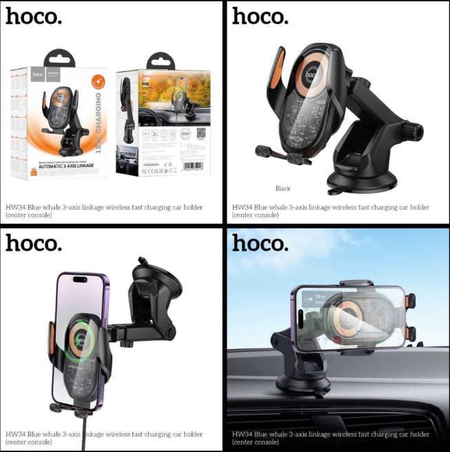 Giá đỡ điện thoại HOCO HW34 kiêm sạc không dây từ tính mẫu hít Taplo, kính chắn gió siêu chắn chắn xoay 360 độ [NONE]