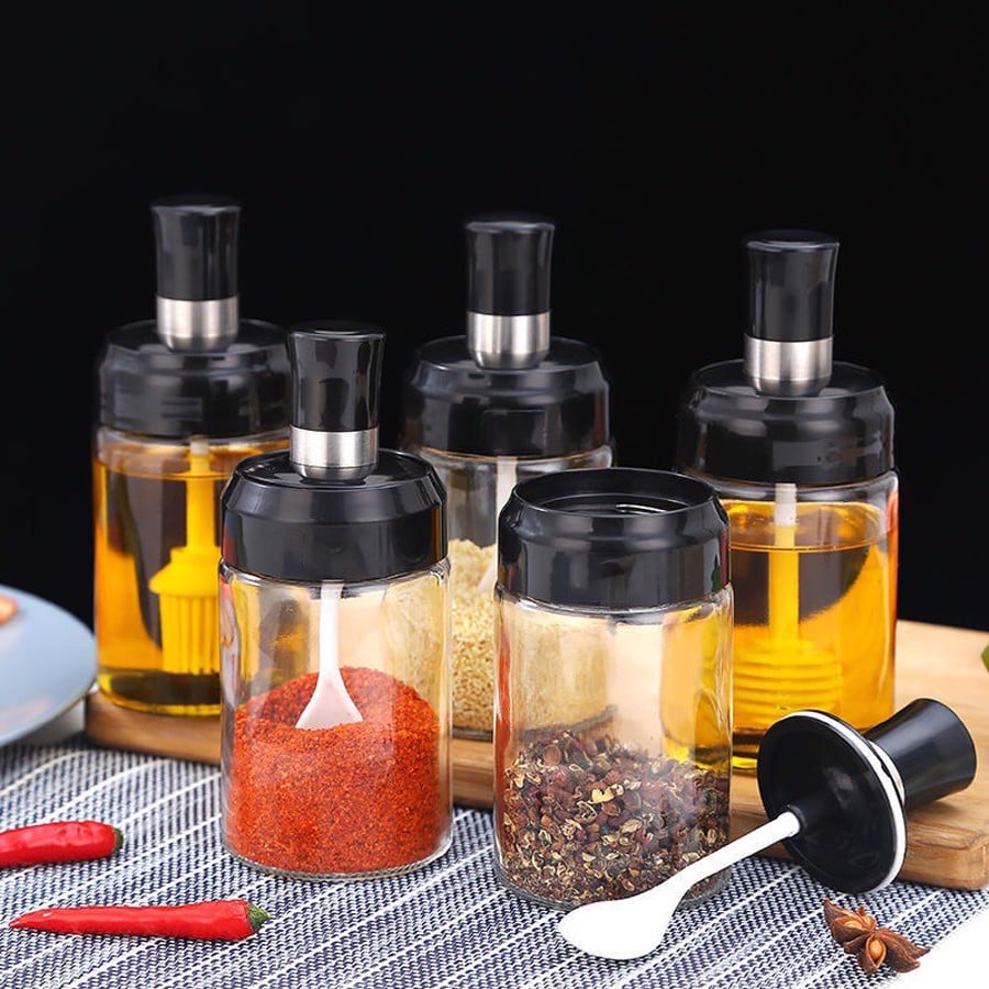 1 Hủ thủy tinh 250ml đựng gia vị nhà bếp kèm muỗng tiện dụng