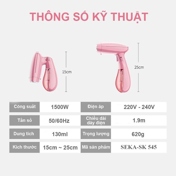 Bàn Là Ủi Hơi Nước Cầm Tay SEKA SK545 Công Suất 1500W [BH 1 tuần]