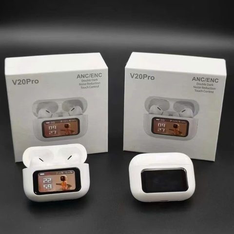 Tai nghe bluetooth kiểu dáng Airpods Pro V20PRO ANC/ENC Có màn hình LCD, có nút cao su kèm doc sạc [BH: 6 THÁNG]