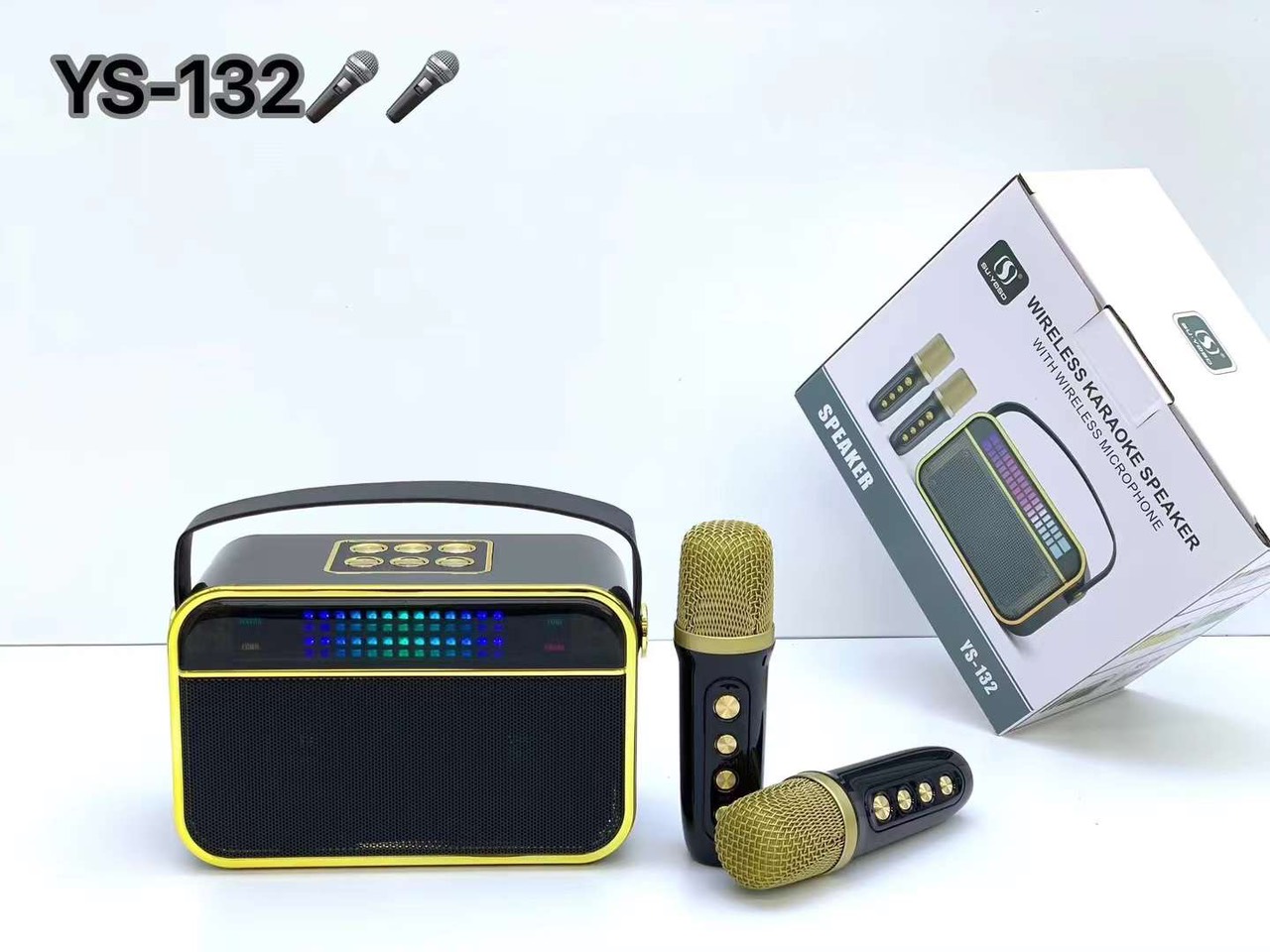 Loa bluetooth karaoke YOSD YS-132 kèm 2 micro không dây có đèn led theo nhạc siêu đẹp cực hay xách tay chính hãng [BH 6 tháng]