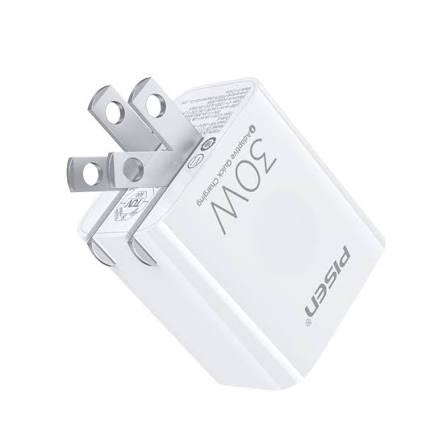 Bộ sạc nhanh GaN 30w CHÂN GẬP PISEN TS-C179 (c-l) kèm cáp pd type c ra iphone lightning 30w chính hãng [BH 6 tháng]