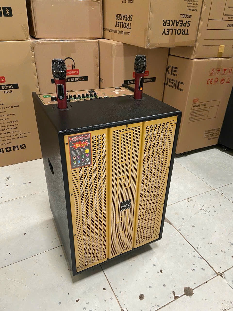 Loa kéo 4 tấc SoundBox SB-1533T bluetooth kèm 2 micro không dây hát karaoke [BH 1 năm]