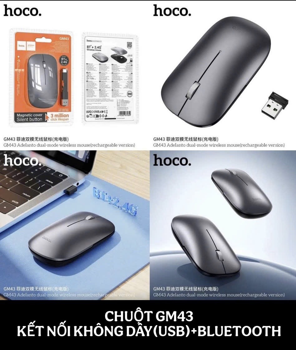 Chuột không dây  Hoco GM43 KẾT NỐI USB + BLUETOOTH