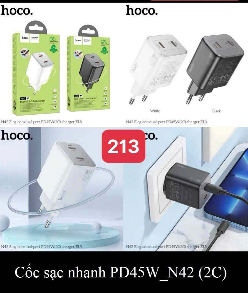 Cóc sạc nhanh PD45W HOCO N42 2 CỔNG TYPE C
