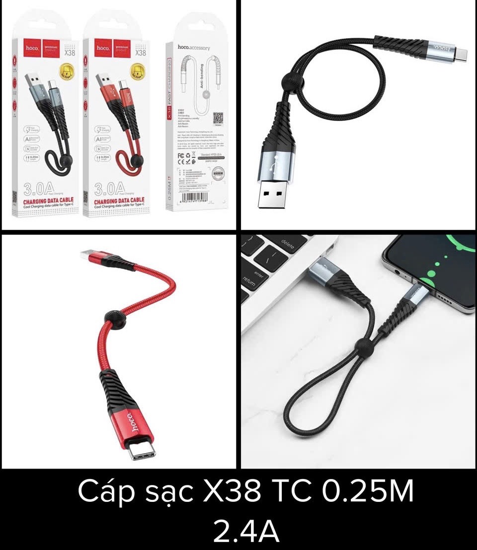 Cáp sạc nhanh 25CM HOCO X38 TYPE C (usbA- type c; a-c)