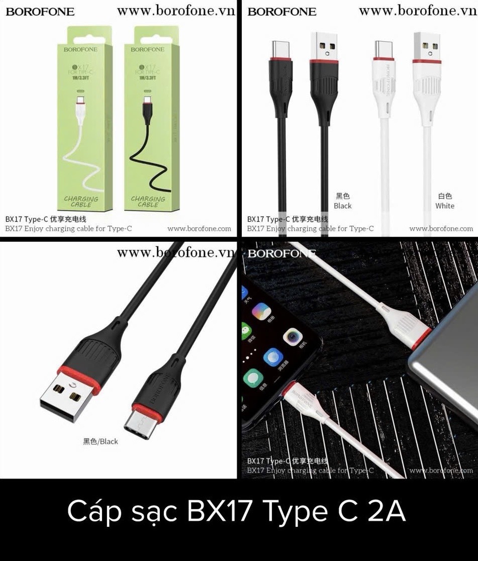 Cáp sạc nhanh 2A BOROFONE BX17 type c (usbA- type c; a-c)