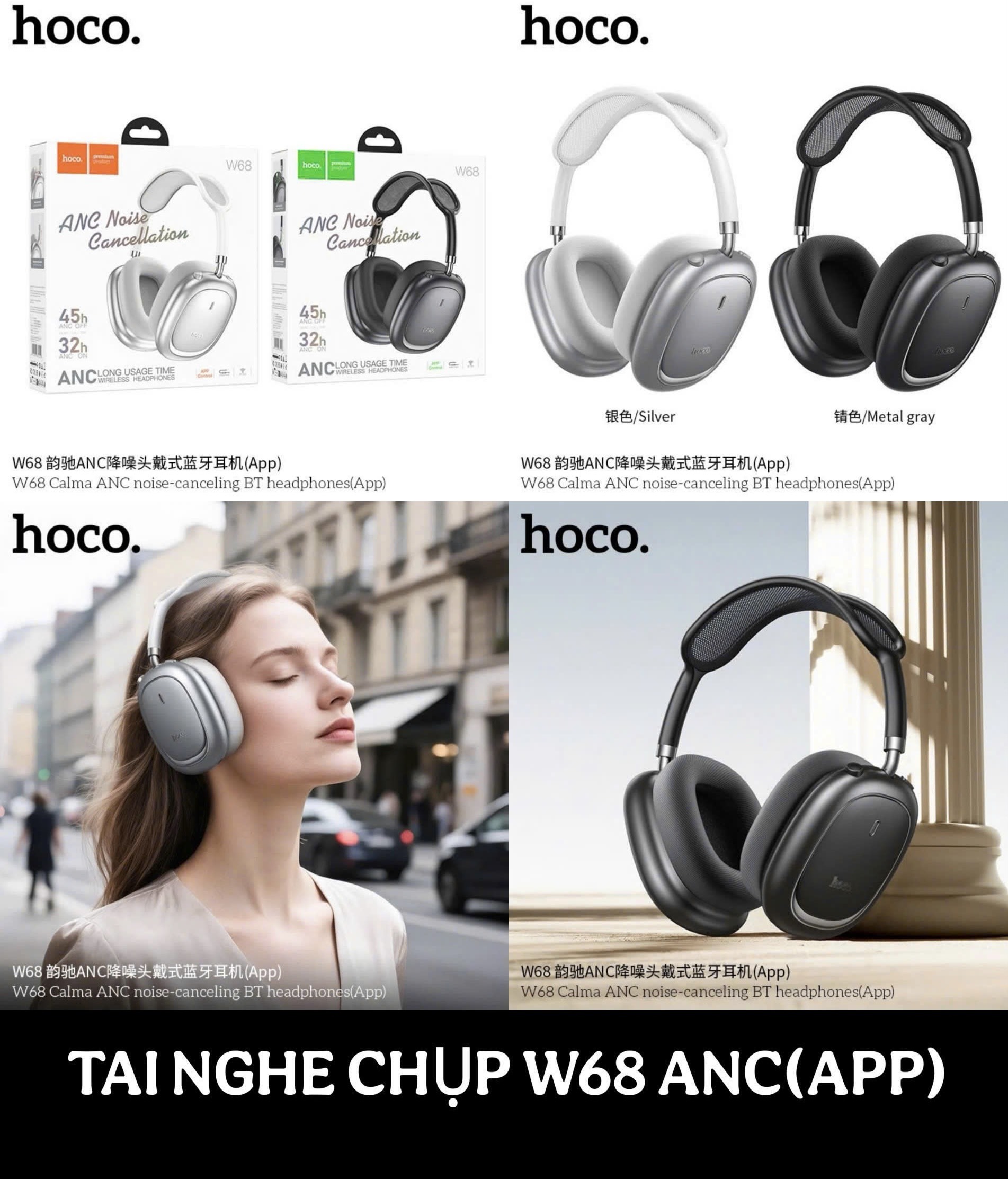 Tai nghe chụp tai Hoco W68 ANC tai chụp (headphone)